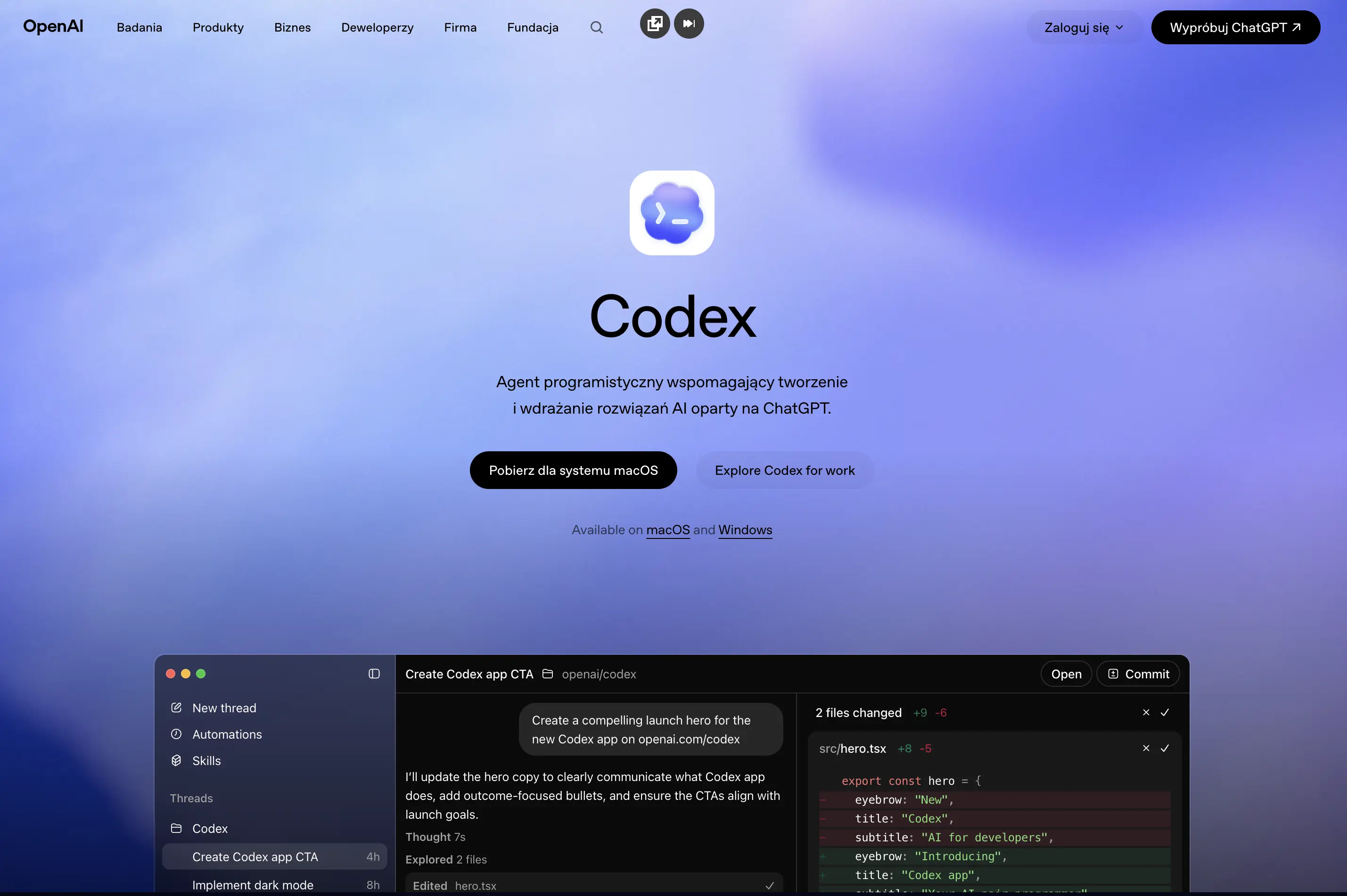 Pobierz Codex ze strony OpenAI