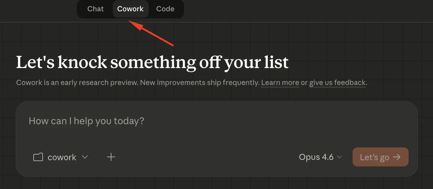 Wybierz zakładkę Cowork